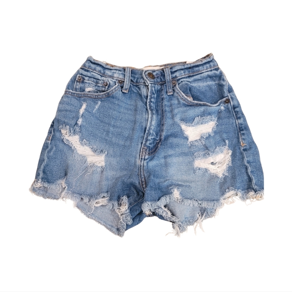 Abercrombie & Fitch Curve Love High Rise Distressed Denim Shorts | Size 00